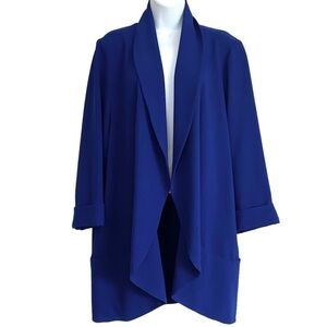PETER NYGARD Blue Open Front Cardigan Large XL Longline Flowy Layering Relaxed